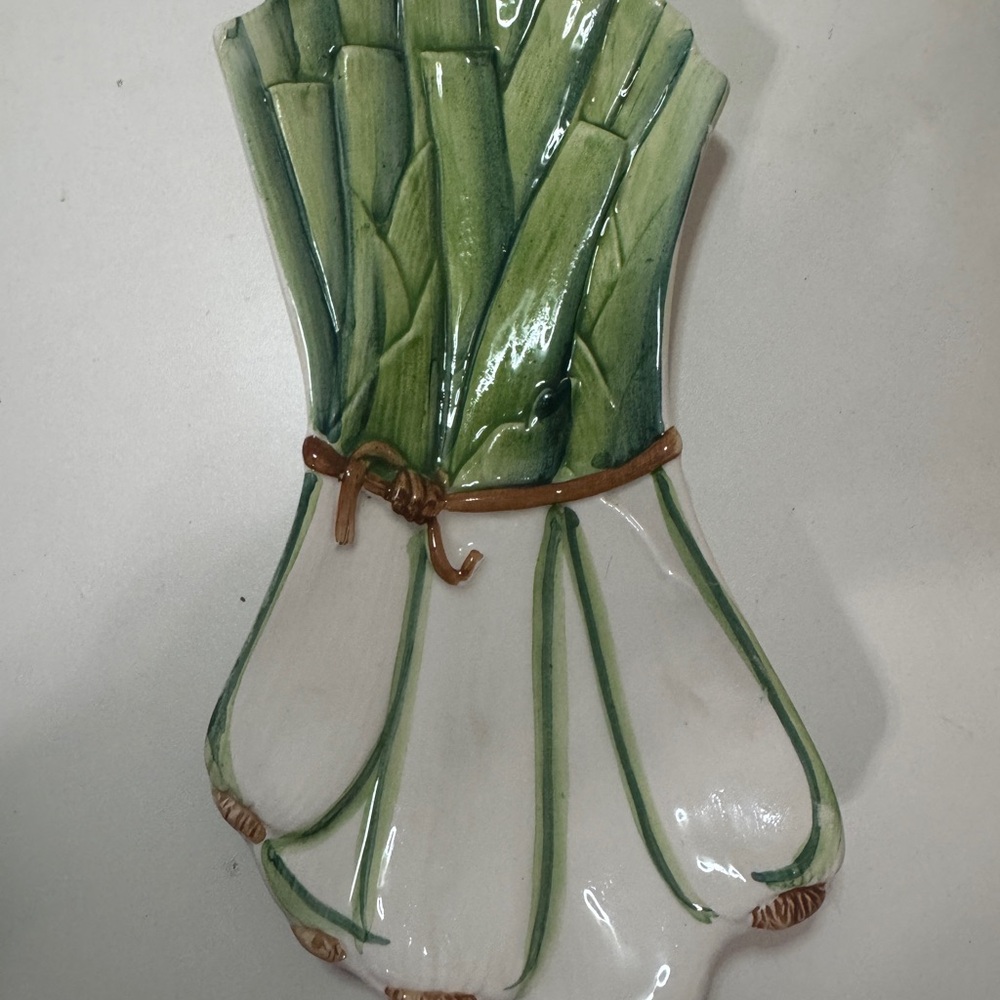 Green and White Ceramic Leek Wall Decor